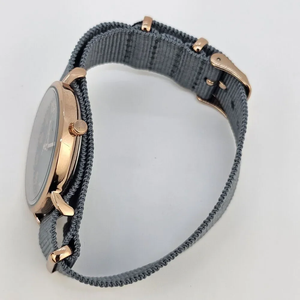 Unisex Watch 38MM Dark Gold Gray Dial Gray‎ Canvas Band Strap New Battery
